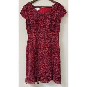 Maggy London Women's Silk Dress Sz 10 M Red Dark Romantic Ruffle Hem Whimsical